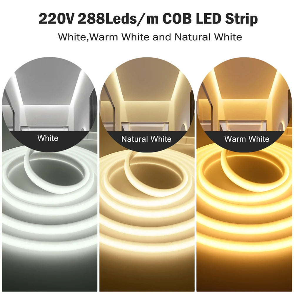 220V Dimmable COB LED Neon Strip Light Dimmer Switch Plug