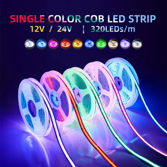 5/10m Super Bright FOB Single Color COB LED Strip Light Room Decor