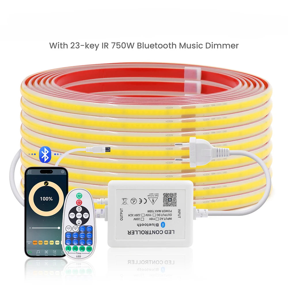 220V Dimmable COB LED Strip Light WIFI Bluetooth Wall Touch