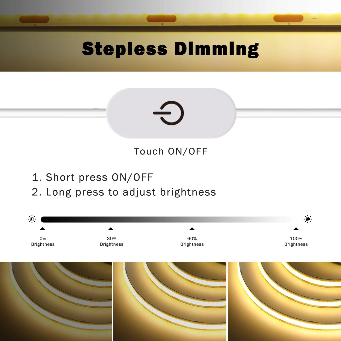 5V COB LED Light Strip With Touch Dimmer/ON OFF Switch