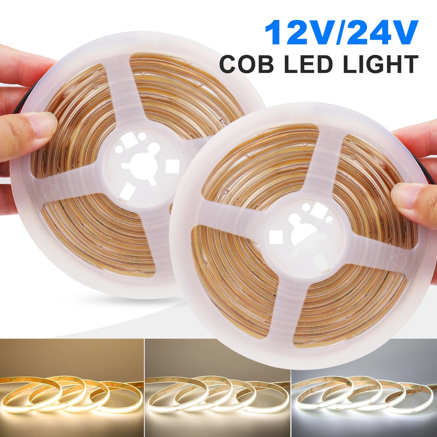IP68 Waterproof COB LED Strip Lights 12V 24V 480Leds Diode Tape
