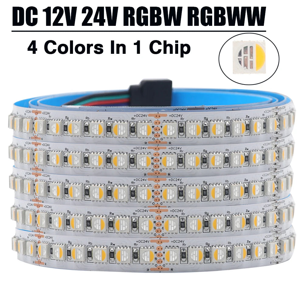 RGBW RGBWW LED Strip DC 12V 24V 4 Colors In 1 Chip Rope Light