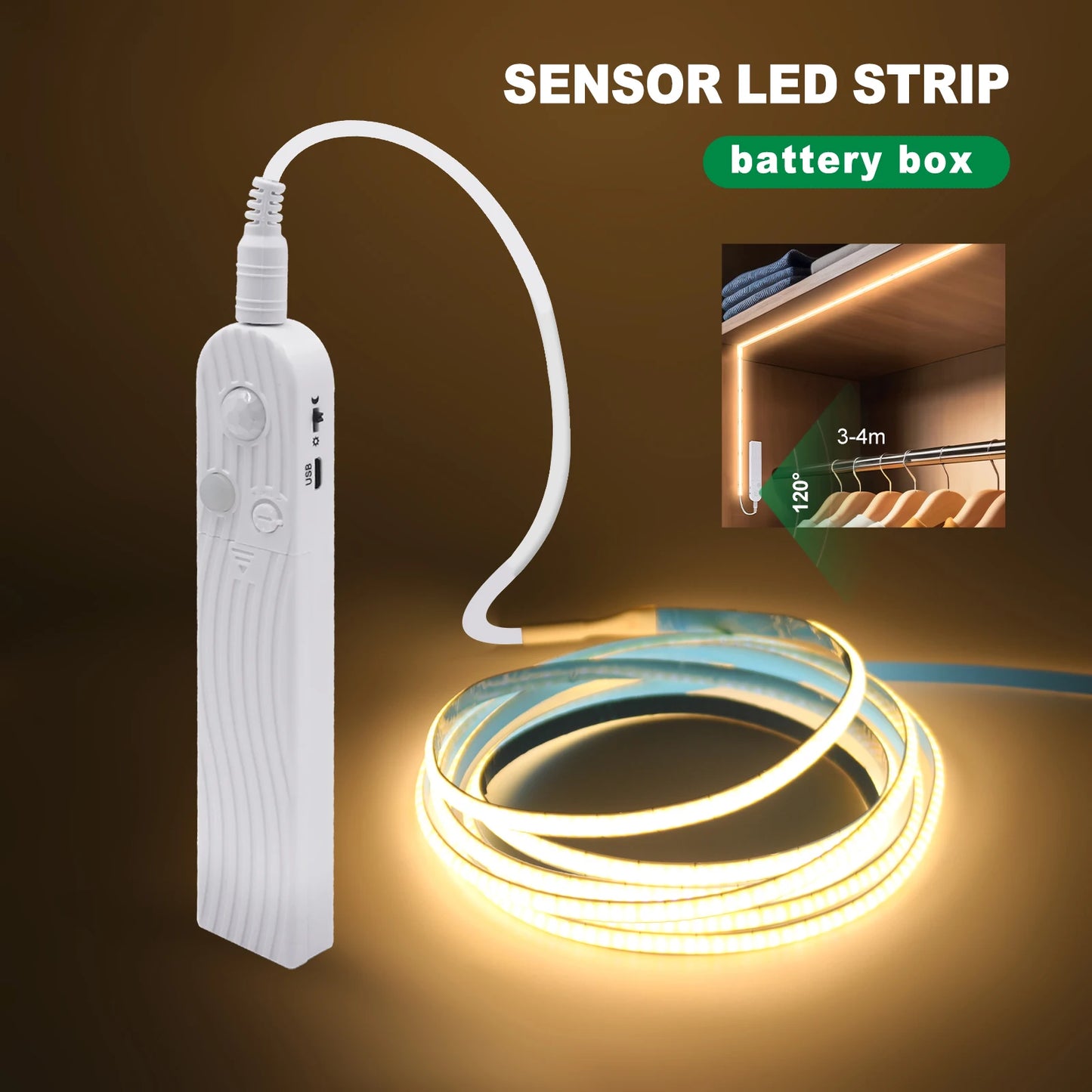 5V 3mm 5mm 8mm COB LED Strip Lights USB Motion Sensor