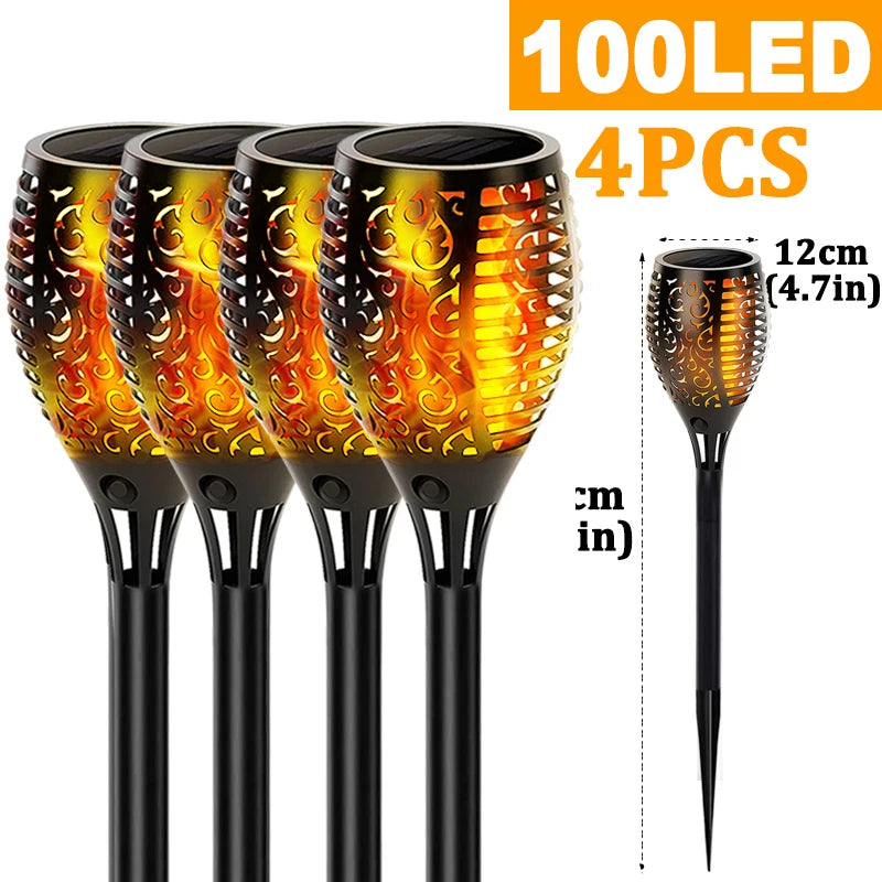 100 LED Solar Garden Decor Torch Light Flickering Flame