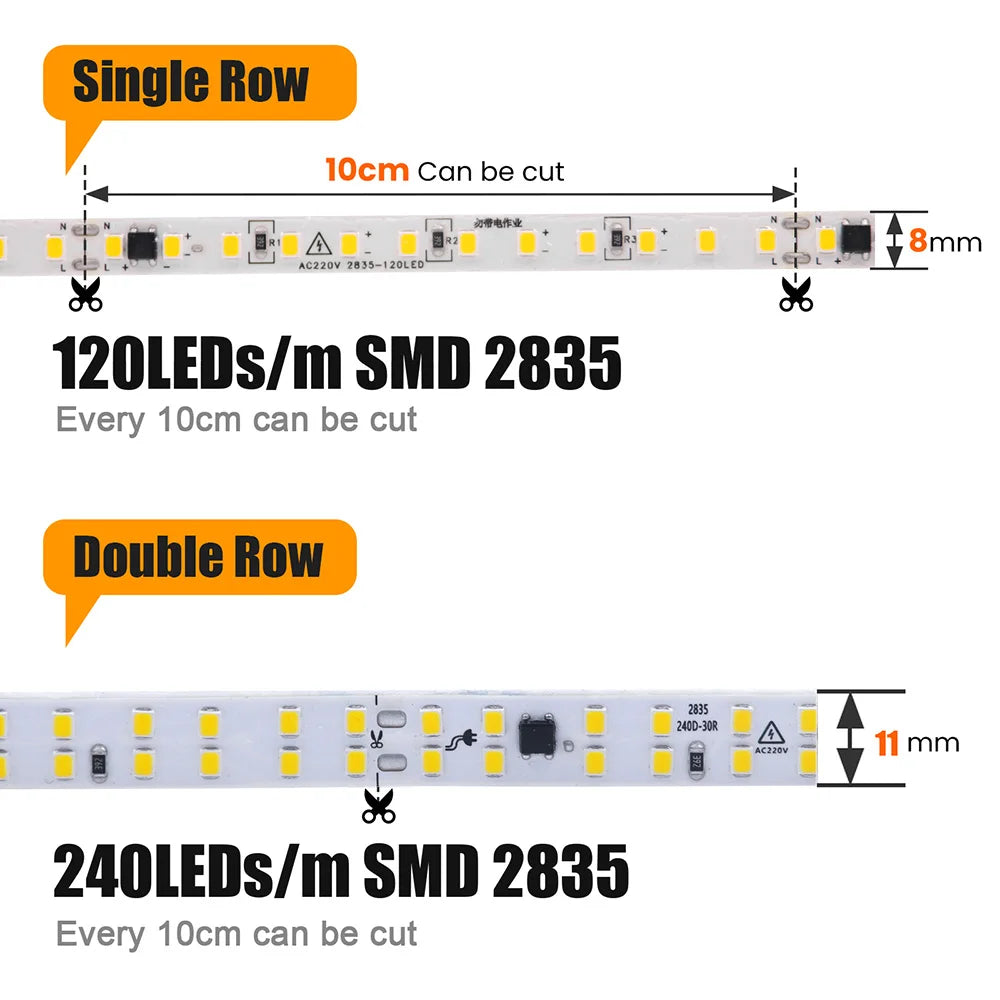 5m 10m 20m 50m Led Strip Light Adhesive Tape AC