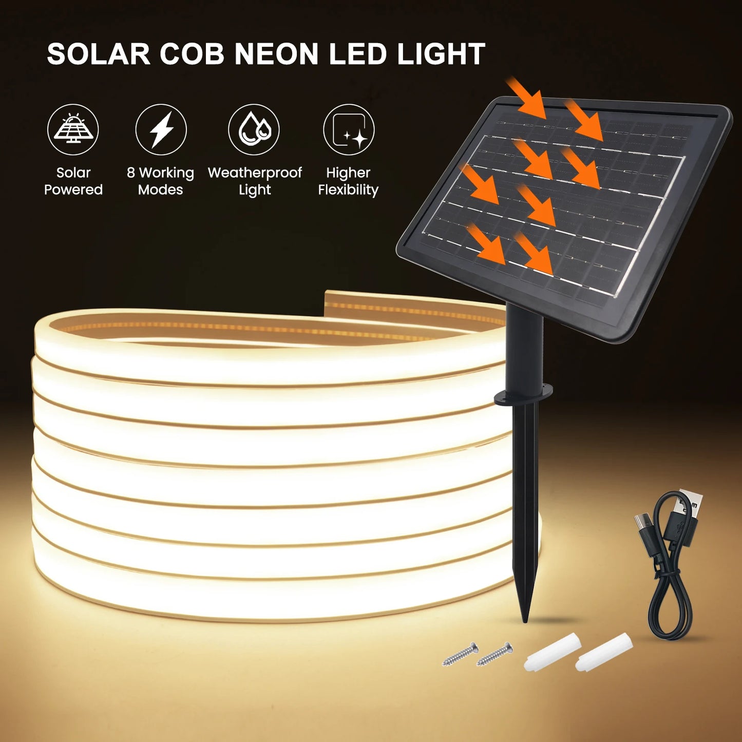 DC 24V COB Solar Neon Light Strips 320LEDs 480LEDs Lighting