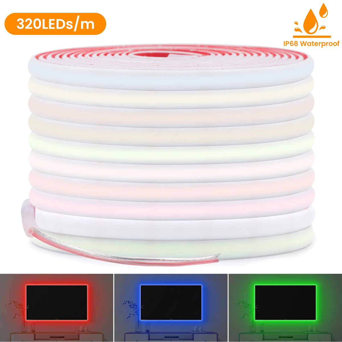 IP68 Waterproof COB LED Strip Light DC 12V 24V 320LEDs