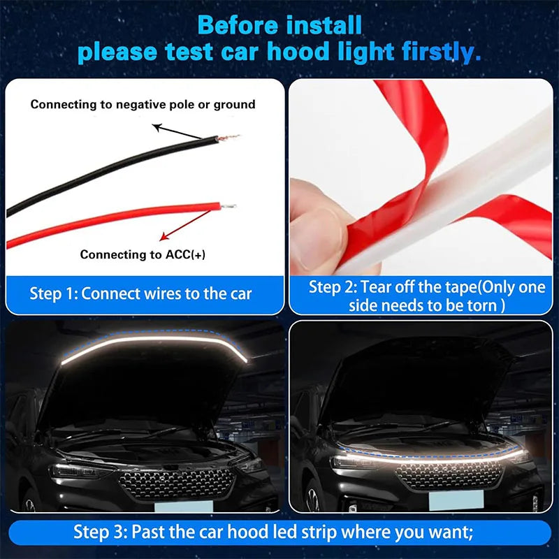 Daytime Running Lights LED Engine Hood Light Bar Kit