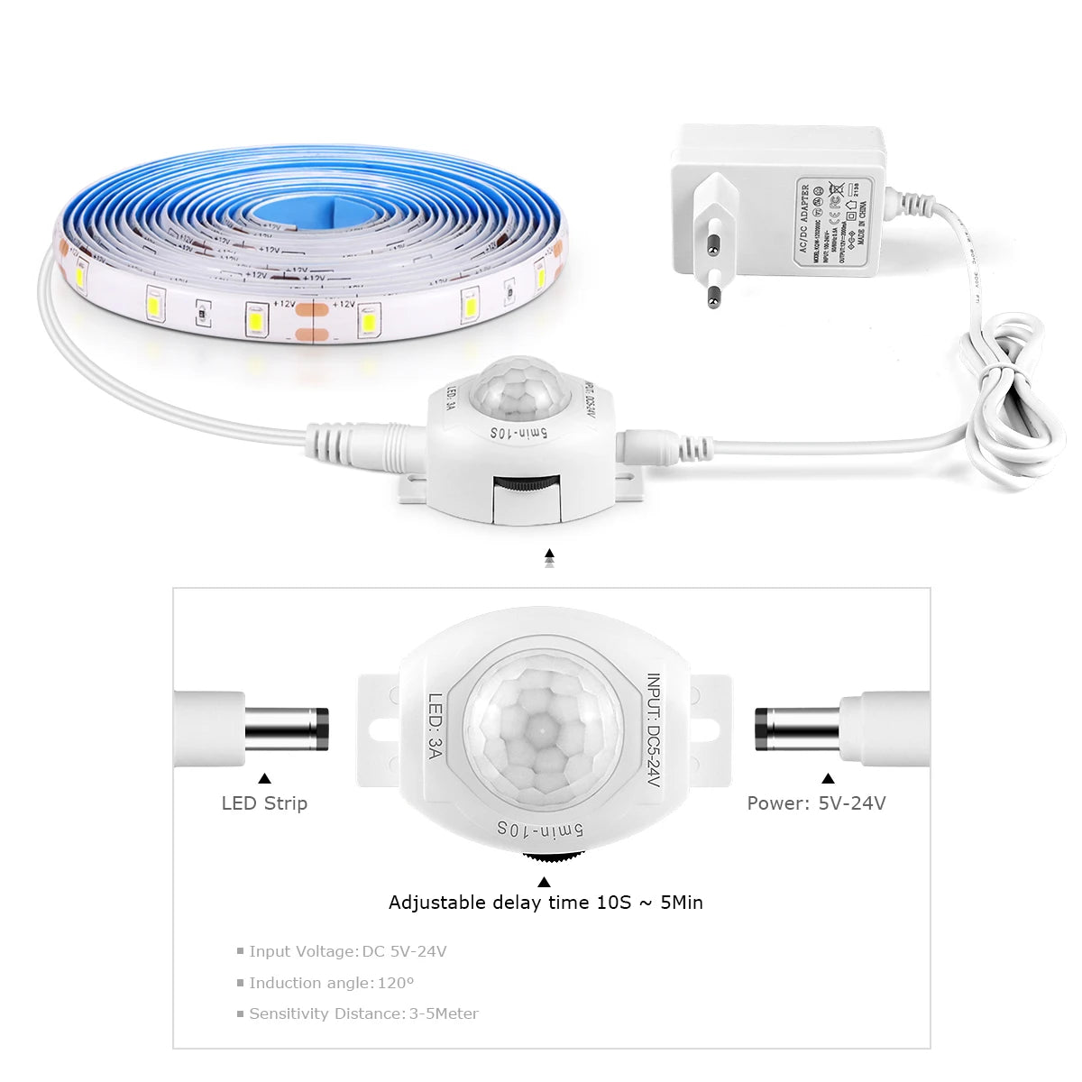 LED Strip with Motion Sensor Waterproof DC 12V Wardrobe Closet