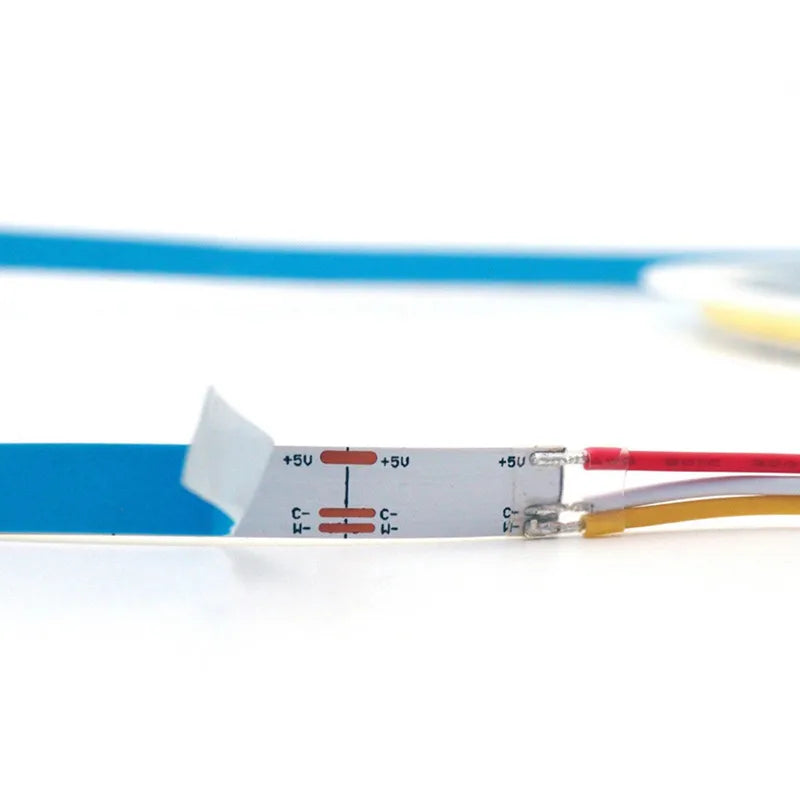 8mm Width CCT COB LED Strip Light 5V 12V 24V 2700K to 6500K Tunable