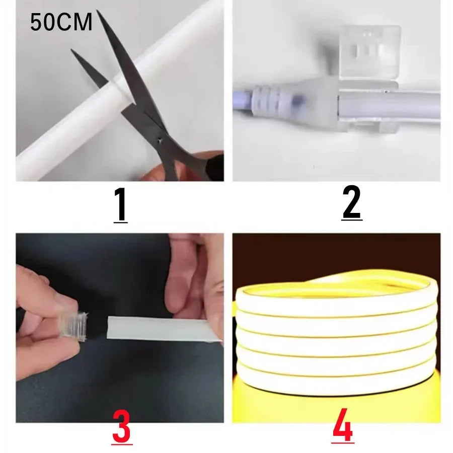 1-30M 220V COB LED Lamp Strip 288LEDs/m RA90 Outdoor IP65