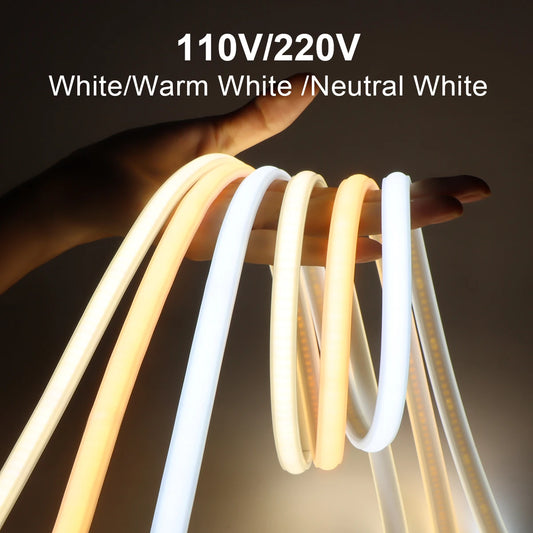 110V 220V Super Bright COB LED Strip with Switch FOB Tape Ribbon