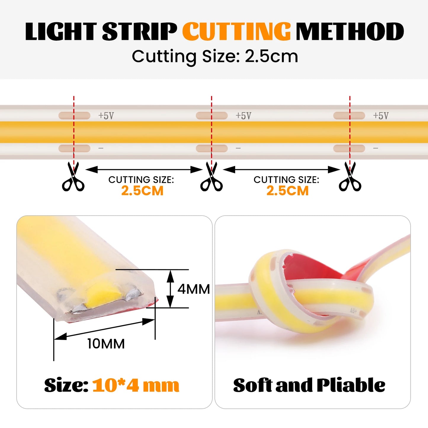 IP68 Waterproof USB COB LED Strip Light 5V 320LEDs