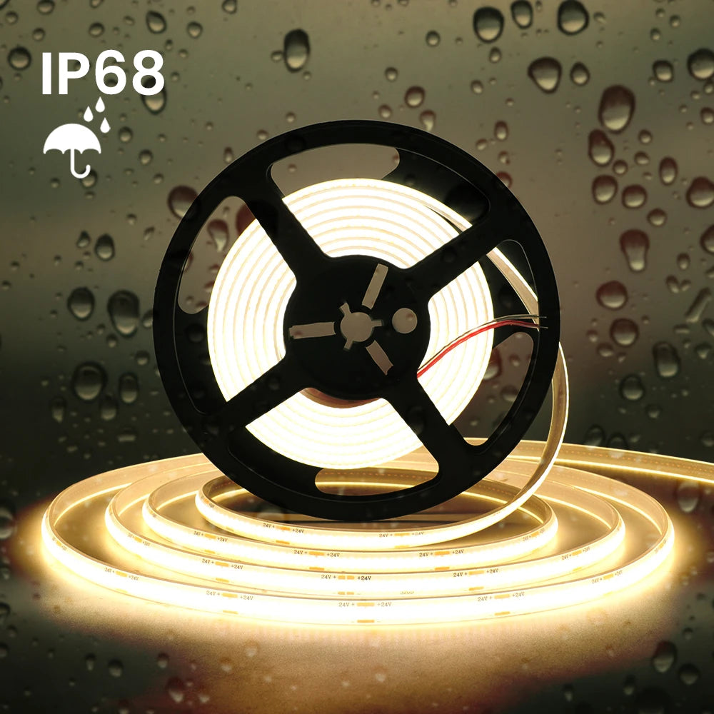 1-20M IP68 Waterproof COB LED Strip 12V 24V 320LEDs