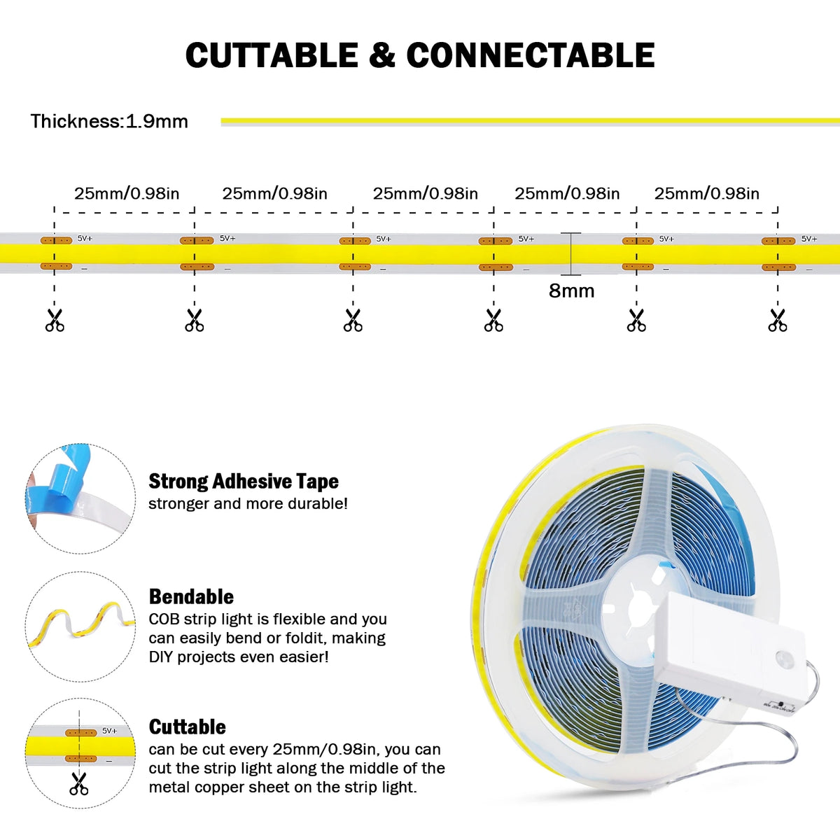 Flexible Tape Remote Control/PIR Motion Sensor Adhesive LED Light Strip 9 Colors