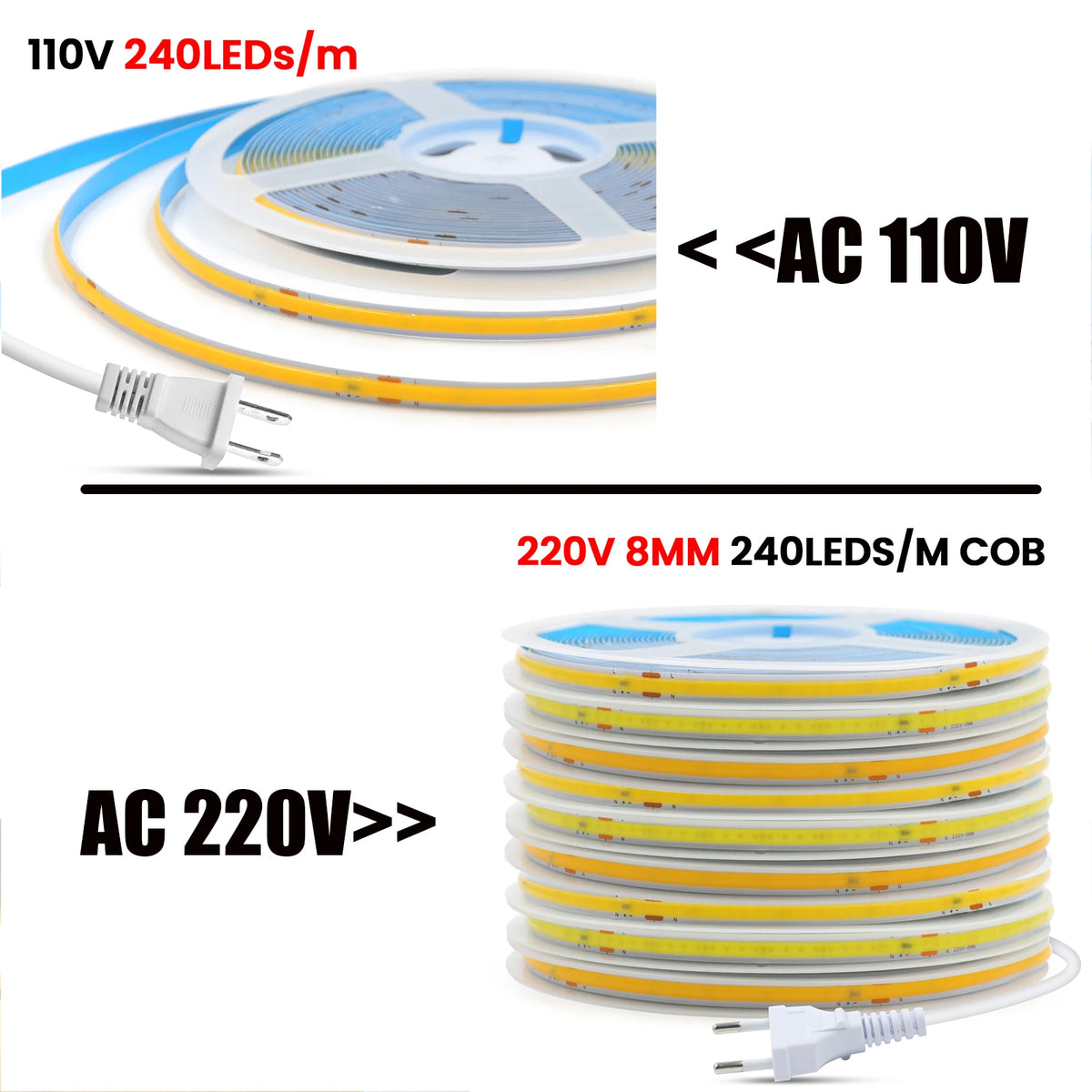 AC 110V 220V COB Strip PCB 8MM 240Leds For Home Decor