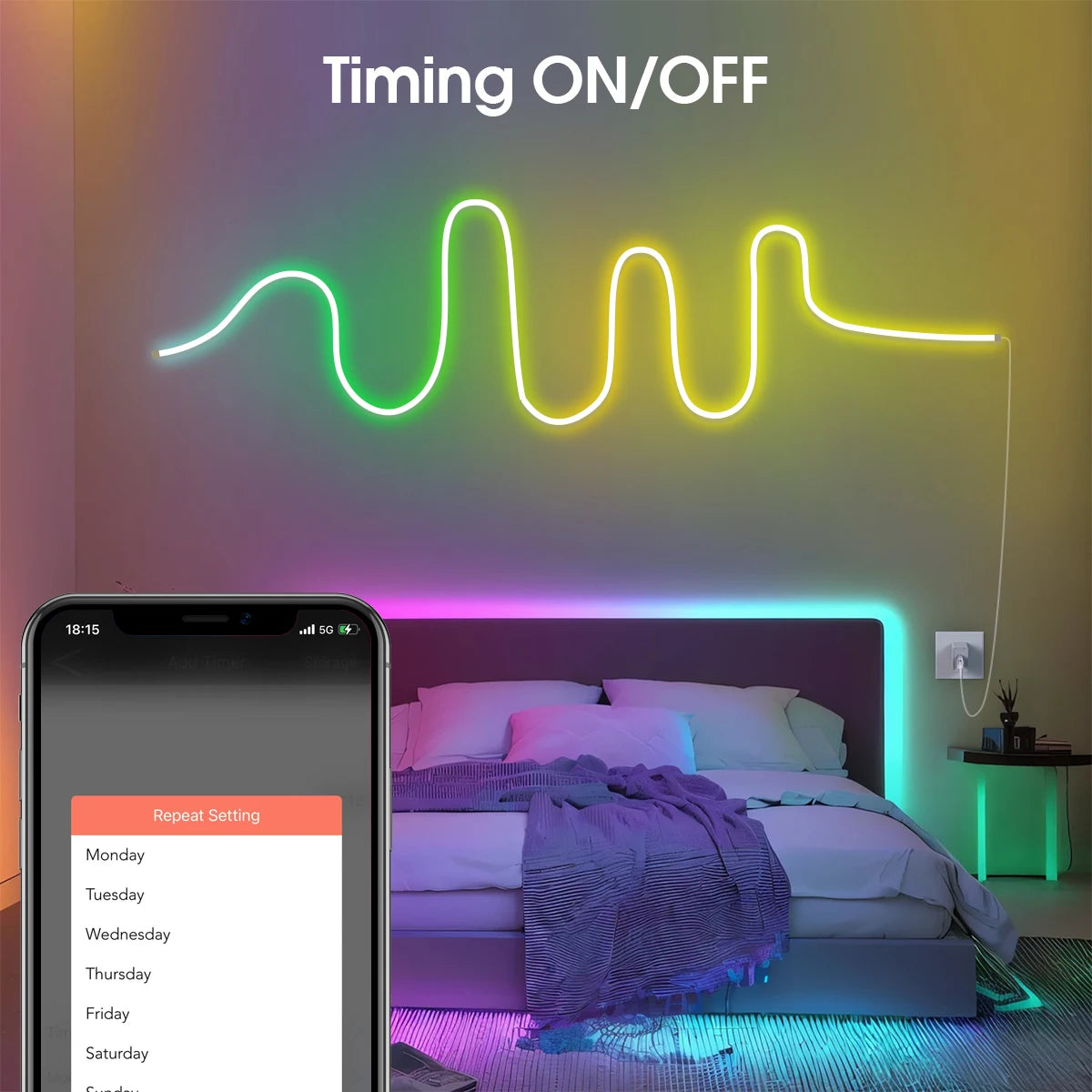 2/3/5/10M Smart APP Control RGBIC Neon LED Strip Light, Music Sync