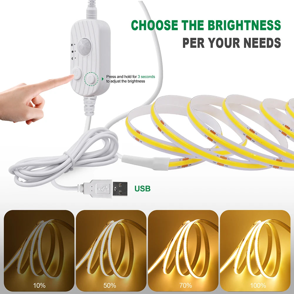 5V 3mm 5mm 8mm COB LED Strip Lights USB Motion Sensor