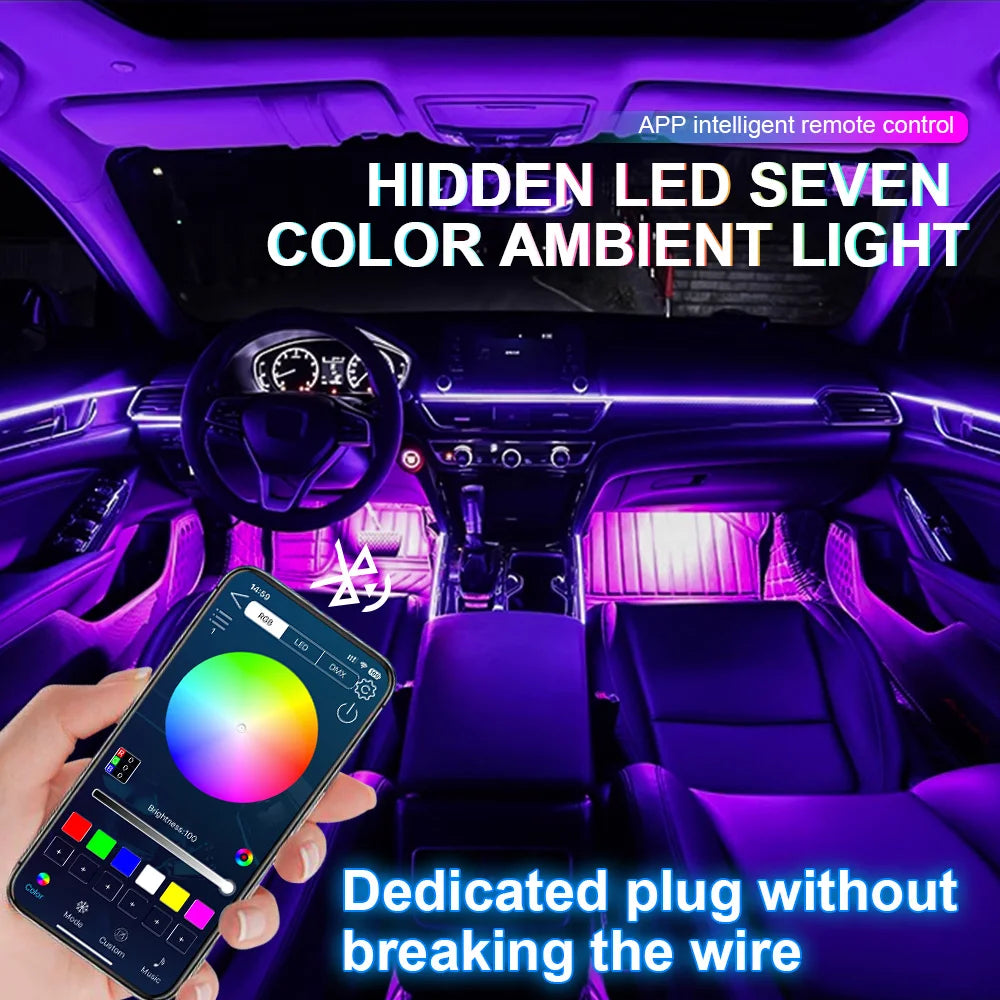 Led Car Ambient Lights App Control Optic Strip Acrylic Fiber