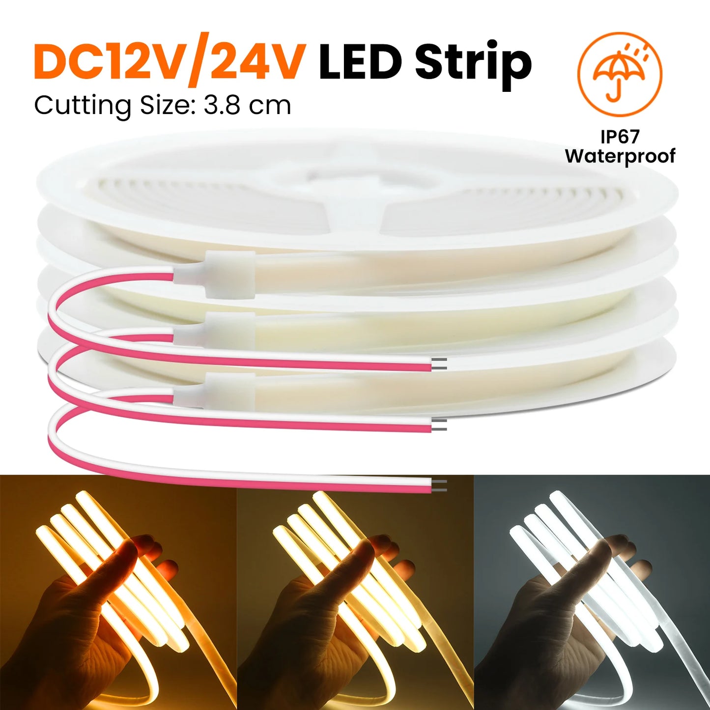 12V 24V COB LED Strip Light RA90 IP67 Waterproof Outdoor