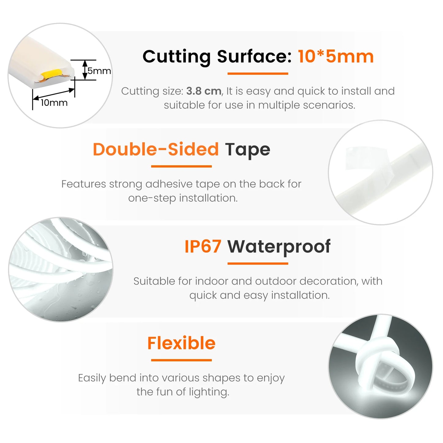 12V 24V COB LED Tape Flexible DC Plug/2Pin Wire Strip Light