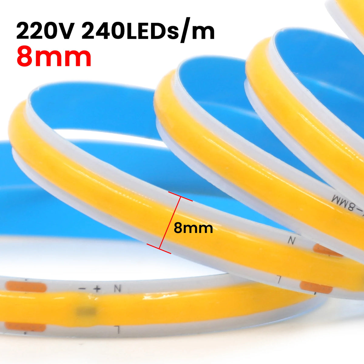 20m 15m 10m COB LED Strip Light 110V 220V 240LEDs/m CRI90 High Density Flexible