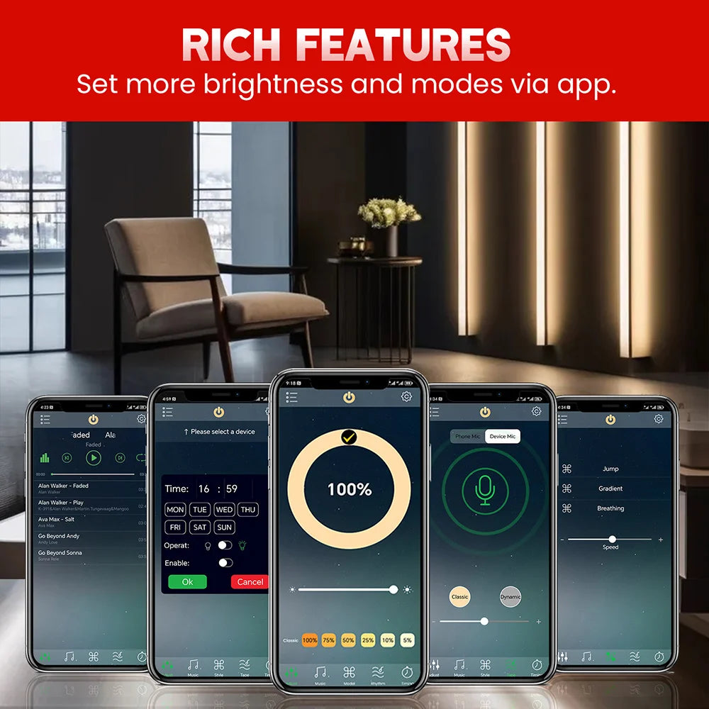 220V Wall Touch LED Strip Light Wifi Bluetooth Remote Control