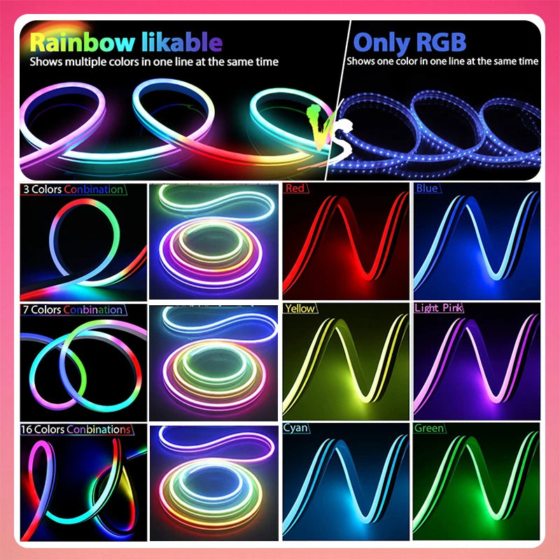 TUYA Neon LED Strip Lights 12-24V 84LEDs/M Silicone Neon Rope Light
