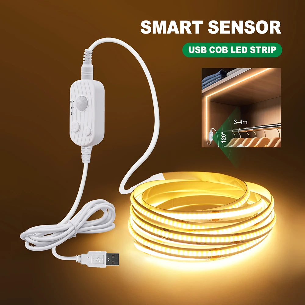 5V 3mm 5mm 8mm COB LED Strip Lights USB Motion Sensor