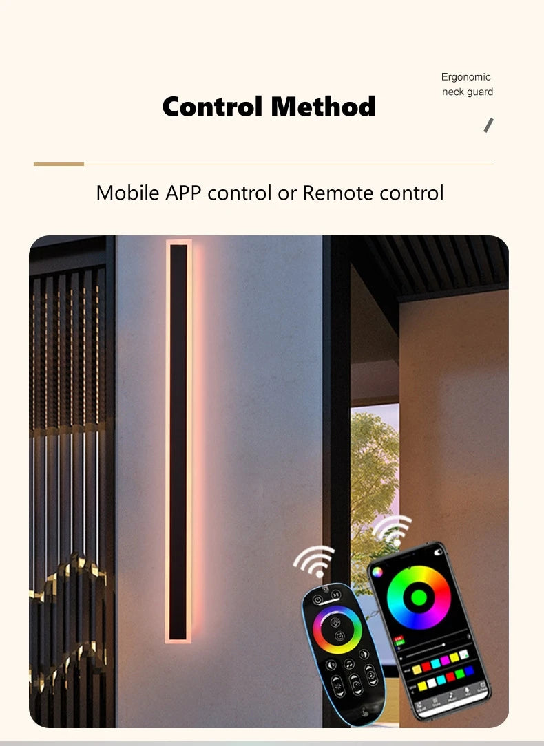 Outdoor Long Strip RGB LED Wall Lamp Remote/Tuya WiFi APP