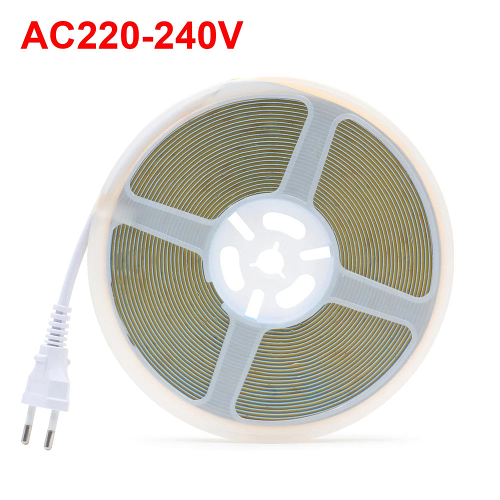 220V 110V COB LED 5m 10m 20m 50m Strip Light 2pin Power Kit