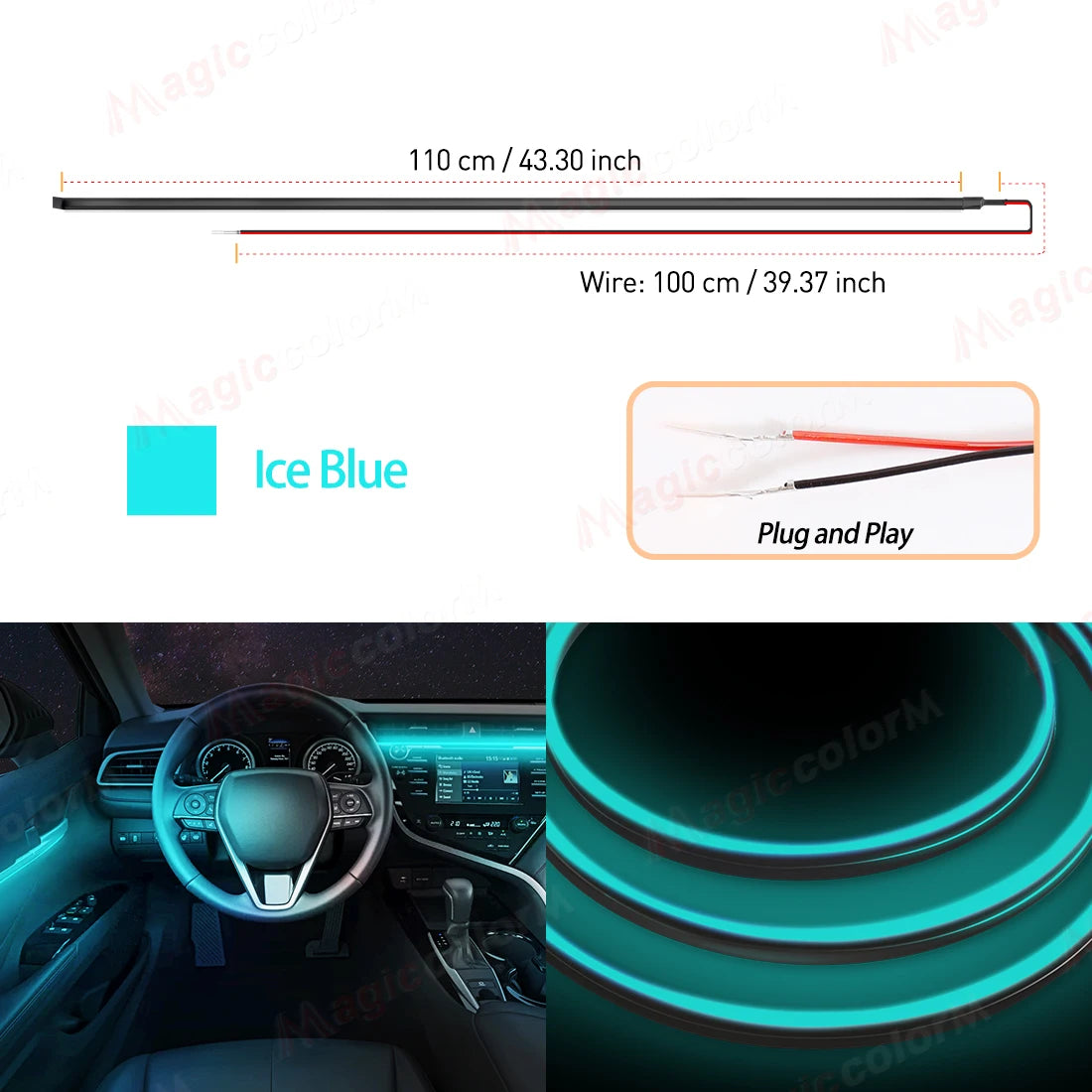 1.1M EL Wire Neon Ambient Light Car Interior Dashboard LED