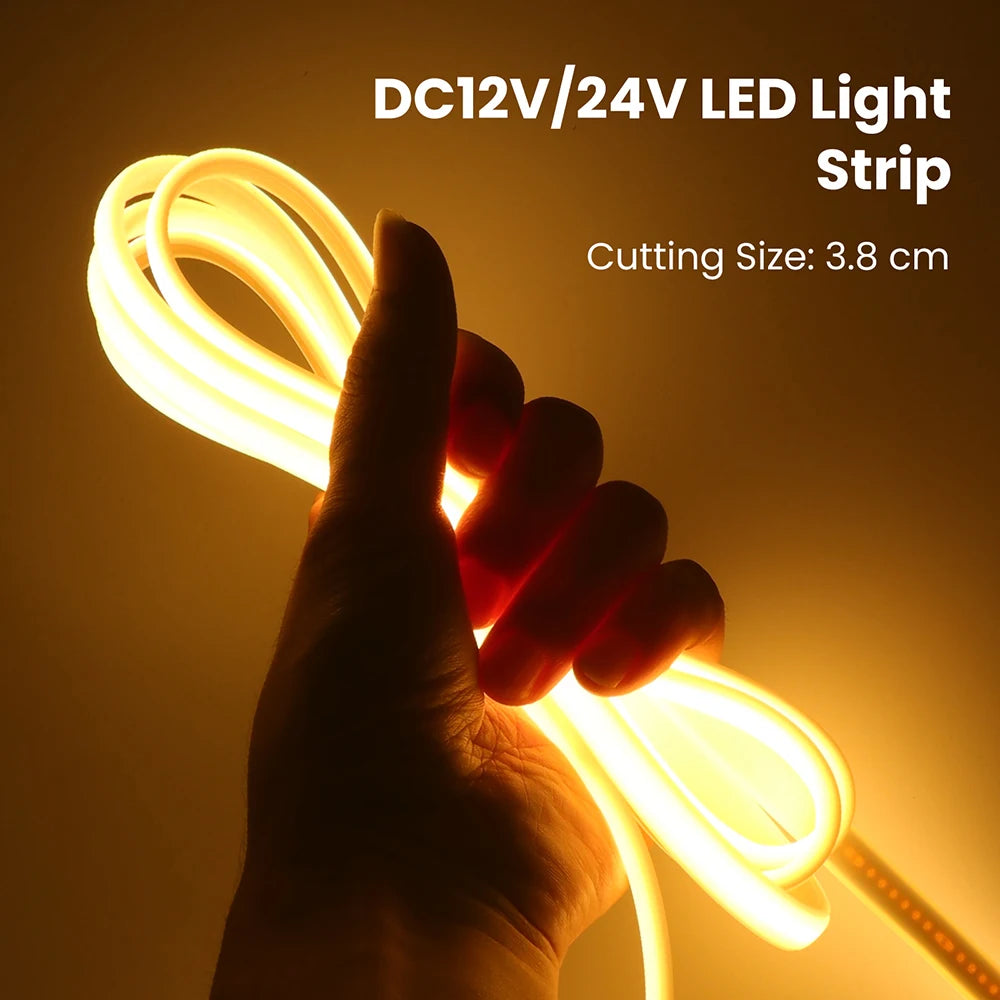 12V 24V COB LED Tape Flexible DC Plug/2Pin Wire Strip Light