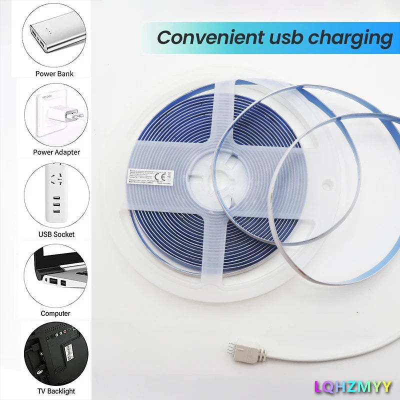 A Roll of Rgb Color-Changing Cob Led Strip Lights with No Light Spots
