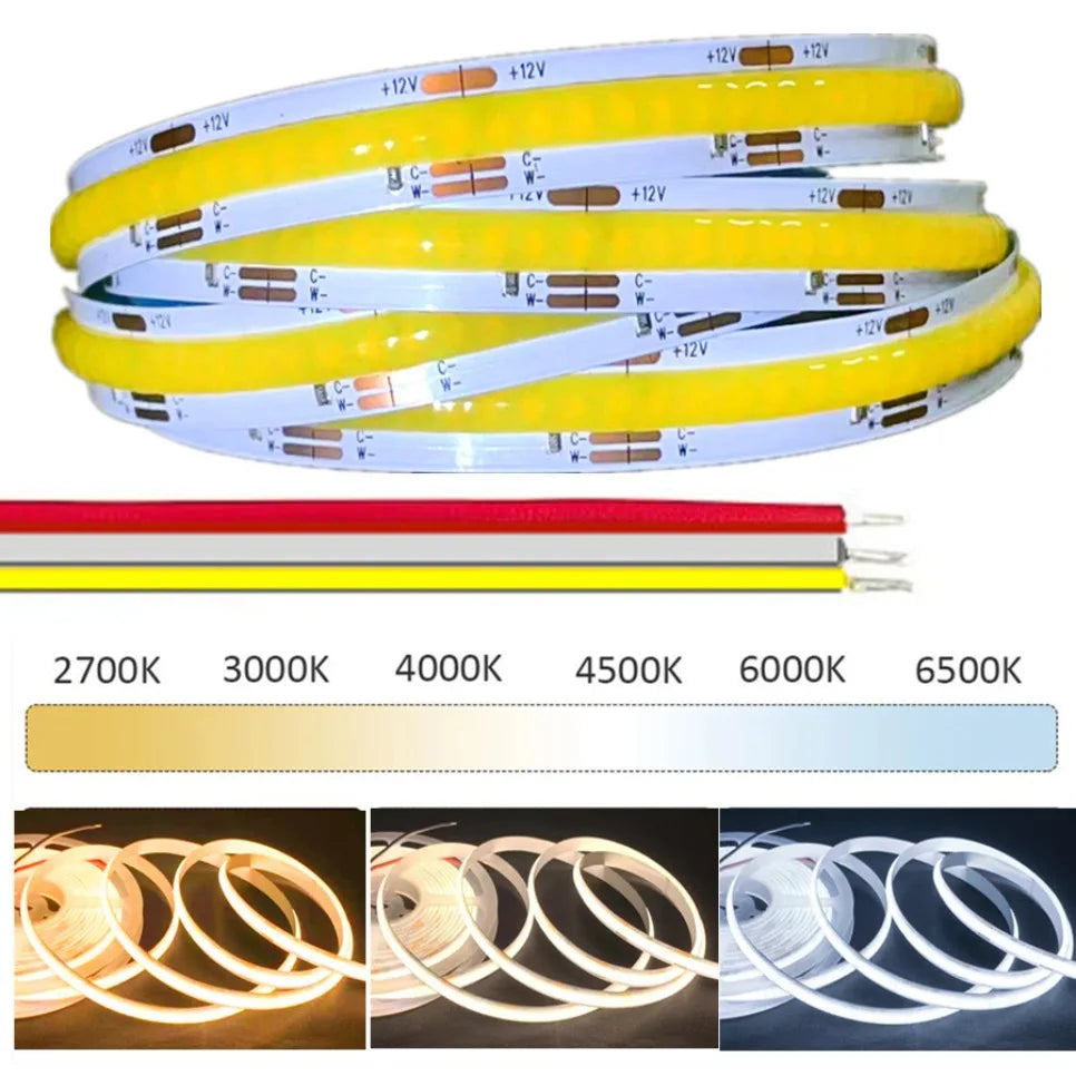 FCOB CCT LED Light Strip 608 LEDs High Density Flexible FOB COB