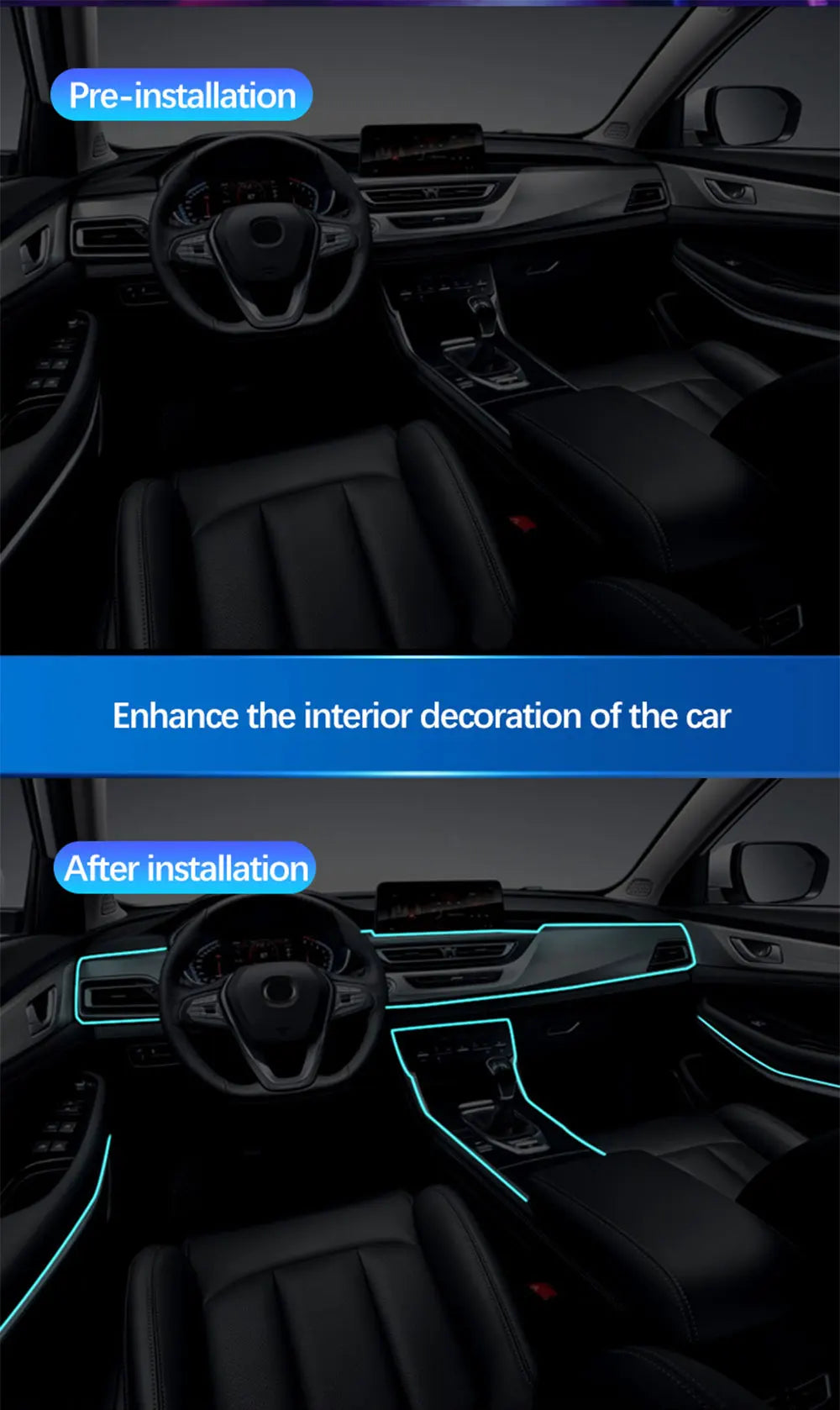 Car RGB LED Ambient Light Strip USB Fiber Optic Atmosphere