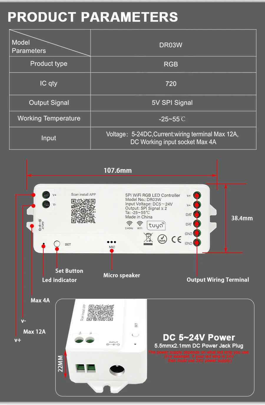 RGB-IC COB LED Strip with Tuya Wifi Controller LED Tape