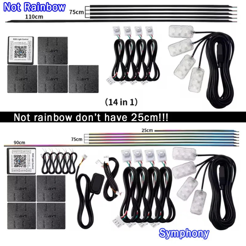18 in 1 Led Car Ambient Lights 213 64 Color RGB