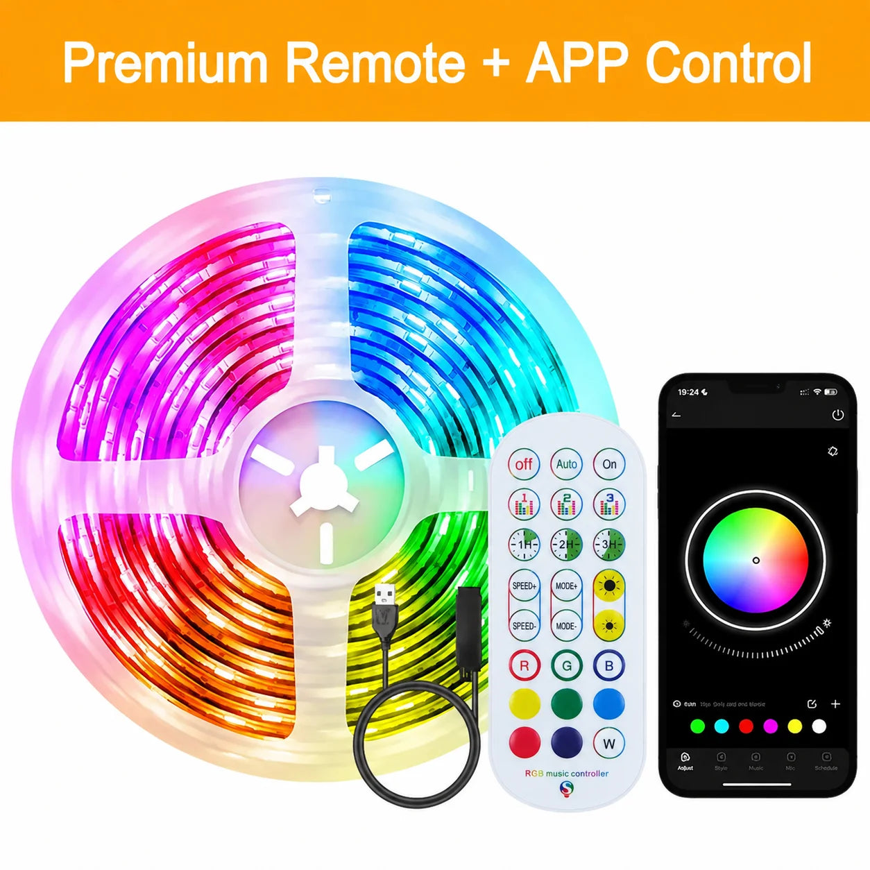 USB 5050 RGB LED Strip With Remote Control, 44 Lighting