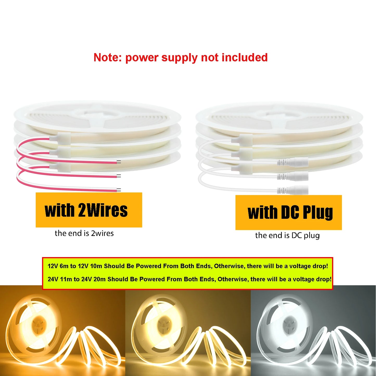 DC12V 24V COB LED Strip Light 320LEDs/m High Density