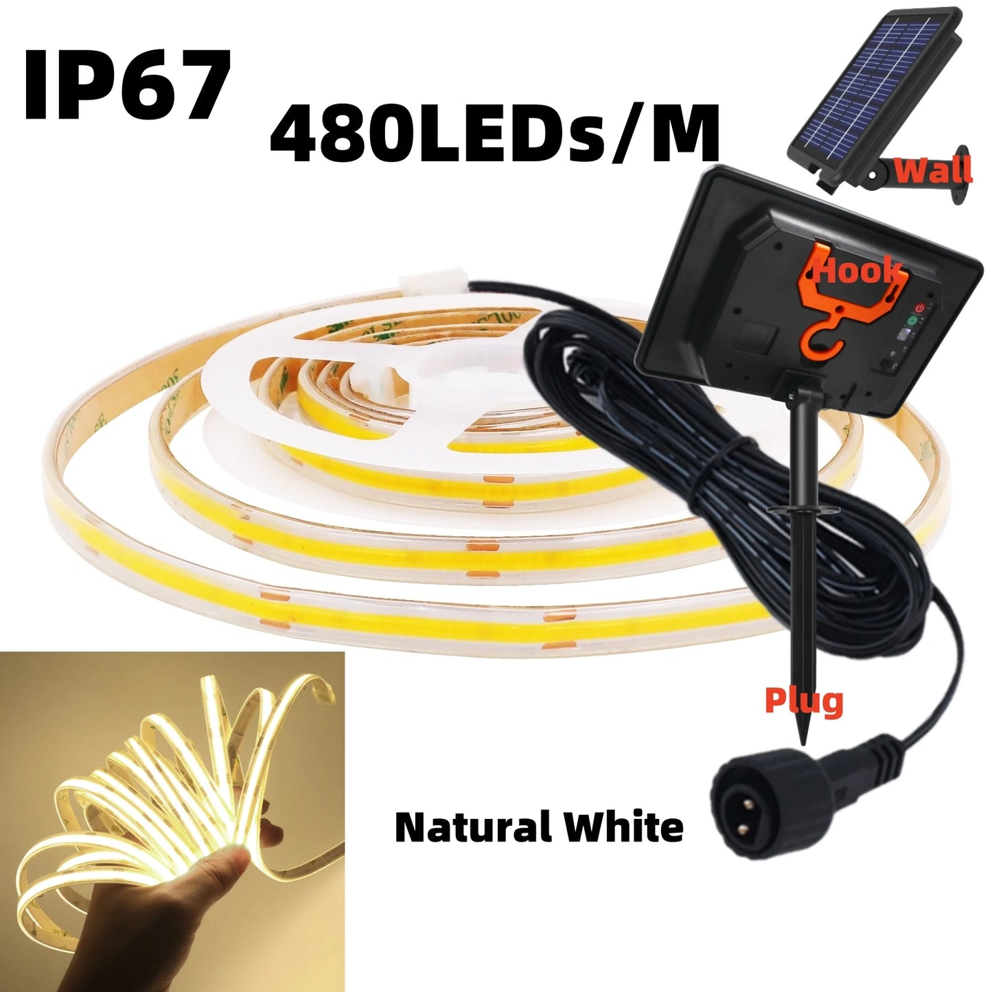 DC 24V COB Solar Neon Light Strips 320LEDs 480LEDs Lighting