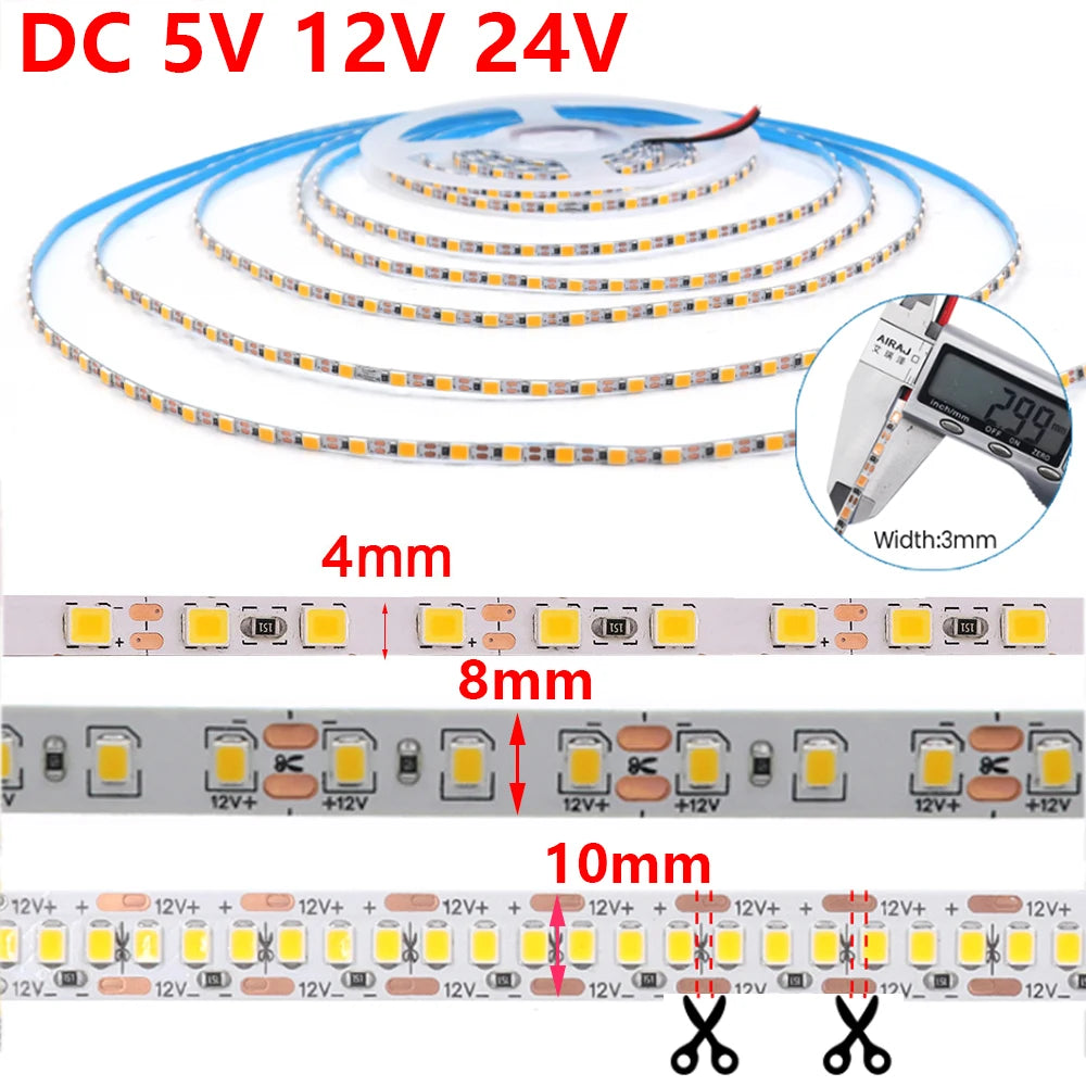 DC 5V 12V 24V Led Strip SMD 2835 120 180 240 LEDs/m Diode Tape
