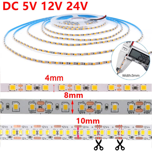 DC 5V 12V 24V Led Strip SMD 2835 120 180 240 LEDs/m Diode Tape