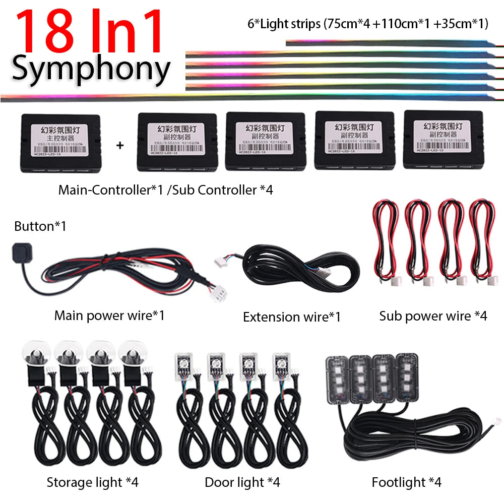 18 in 1 Newest Hidden Car LED Ambient Light Smoke