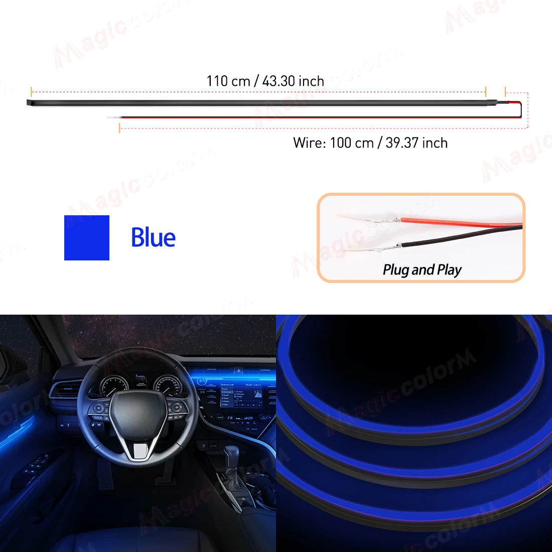 1.1M EL Wire Neon Ambient Light Car Interior Dashboard LED