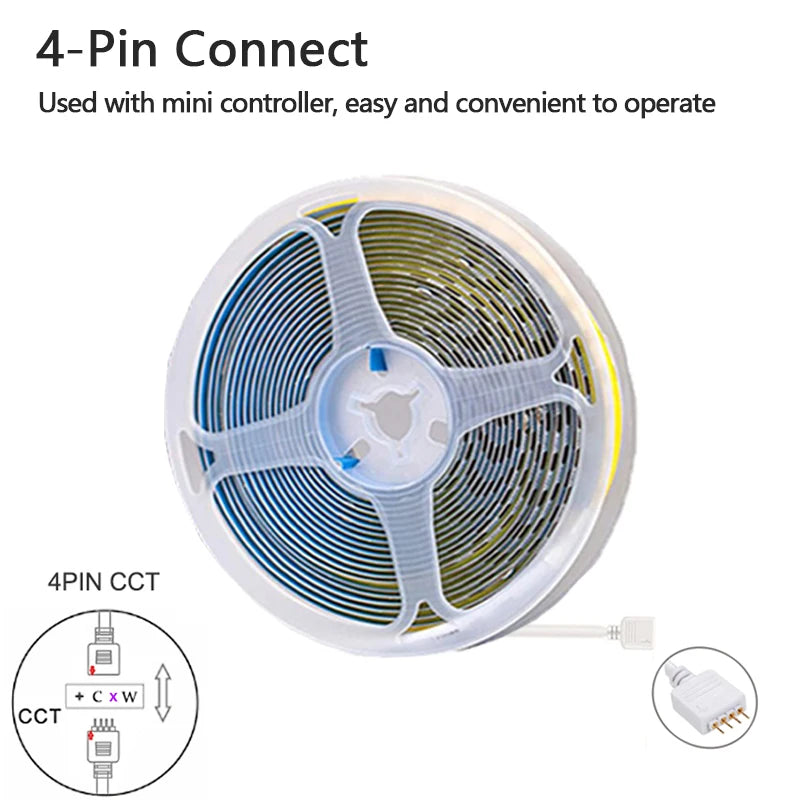 DC24V 2700K-6500K CCT COB FOB LED Strip Light 608LEDs