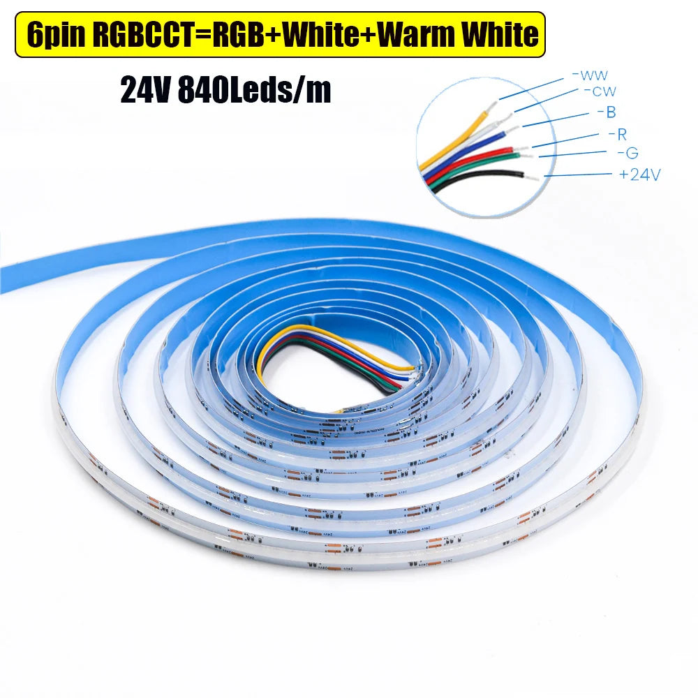 DC 12V 24V COB LED Strip RGBCCT High Bright Led Tape Diode