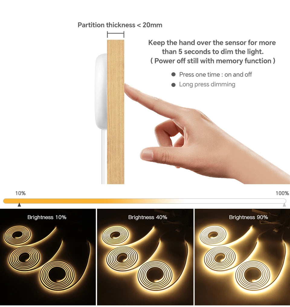 Neon Cob LED Strip Lights with Penetrable Wood Hand Sweep Touch