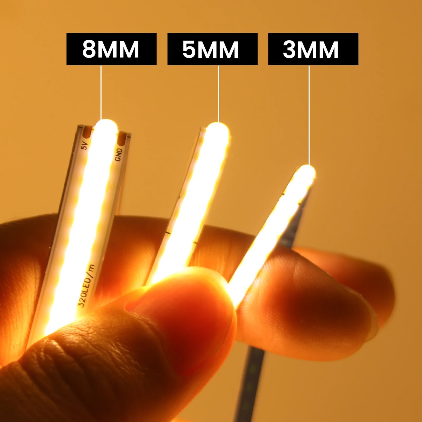 3mm 5mm 8mm PCB COB LED Strip 5V 12V 24V 320LEDs