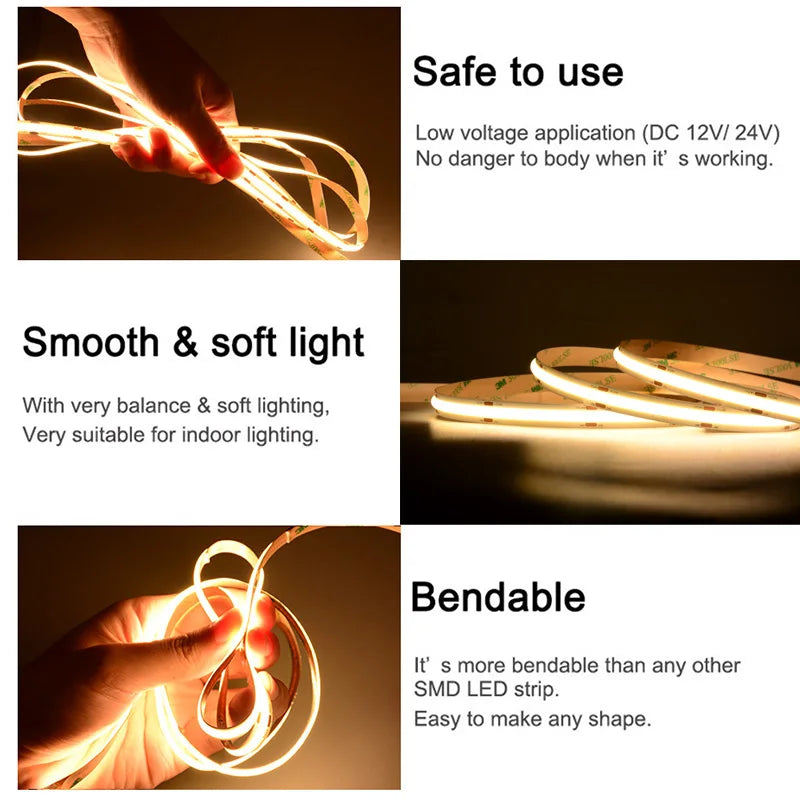 UL Listed COB LED Strip Light High Density Flexible Tape